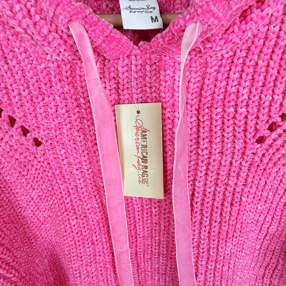 NWT American Rag Neon Pink Chenille Hoodied Sweater M - Picture 5 of 8